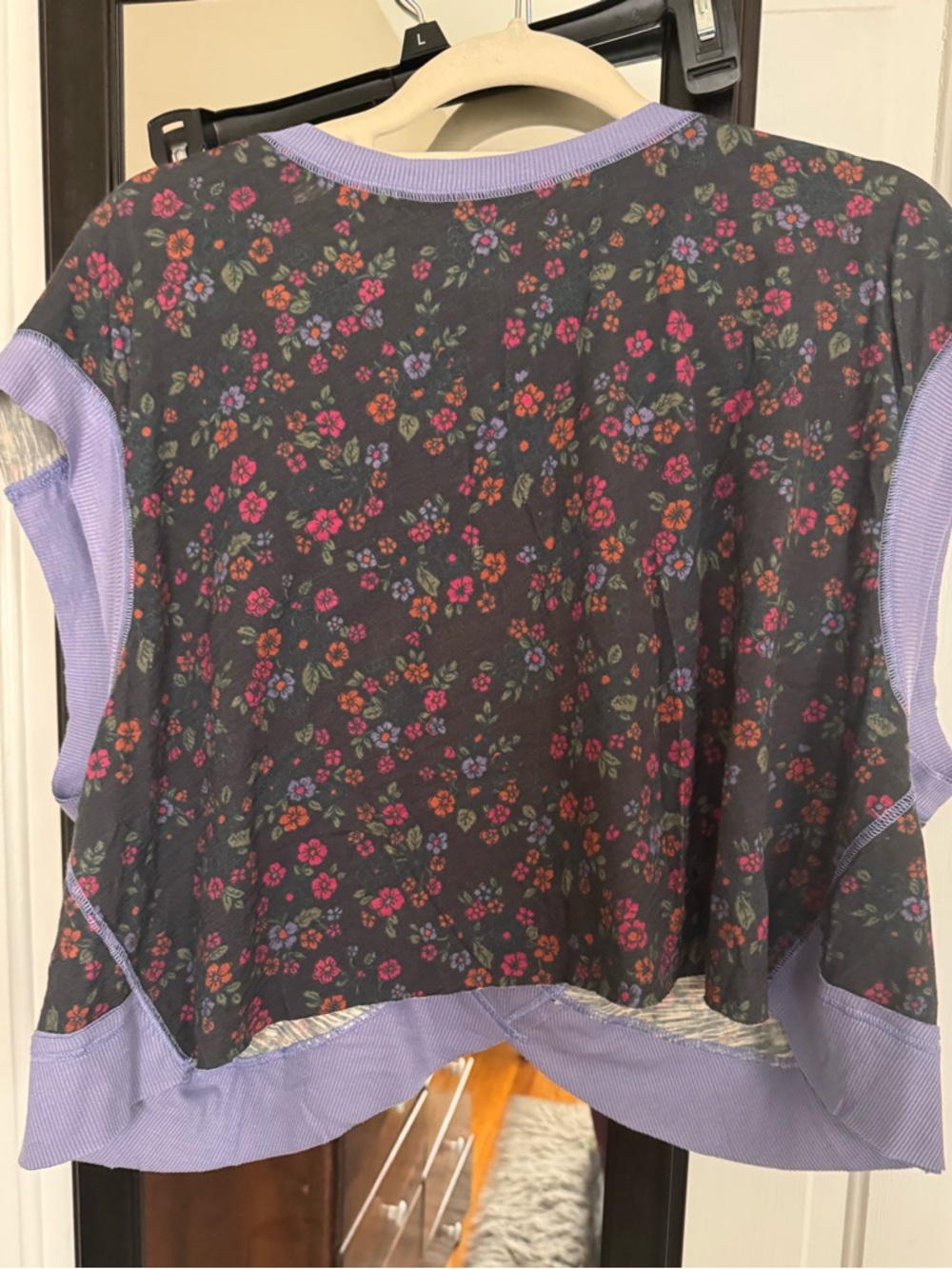 NATURAL LIFE Navy Floral Crop Top with Lavender Trim - Picture 3 of 5